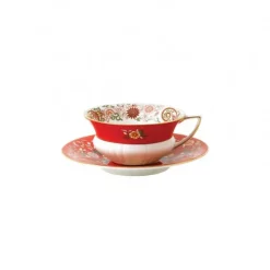 Wedgwood Wonderlust teacup with saucer, crimson jewel RedWhite Outlet
