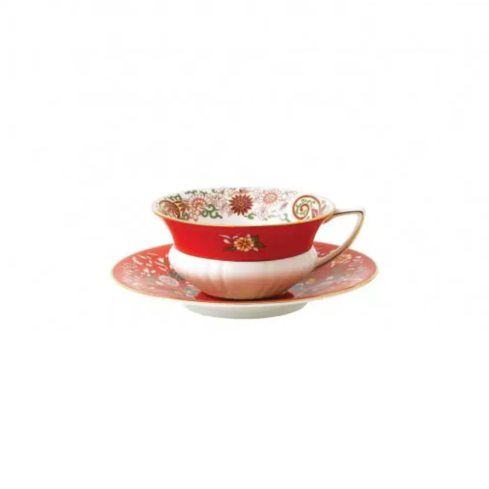 Wedgwood Wonderlust teacup with saucer, crimson jewel RedWhite Outlet
